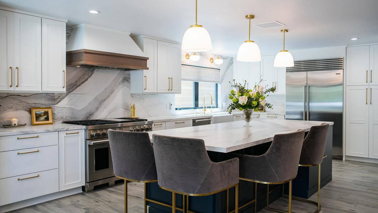 Kitchen featuring Windsor Brass Satin Ridge countertops